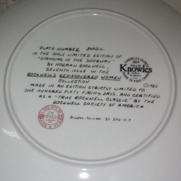 Vintage collectable "Standing In The Doorway" plate, 8.5" round - Picture 3 of 3